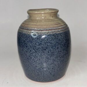 Studio Art Pottery Vase 4" tall Handmade Blue Glaze Earthware Signed Cape Cod